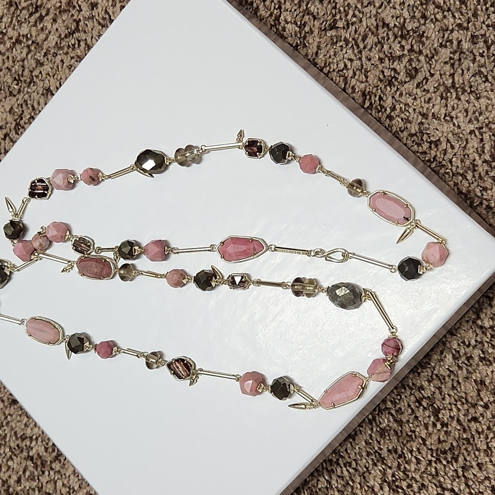 Kendra Scott Ruth Pink and Smoky Beaded Station Necklace